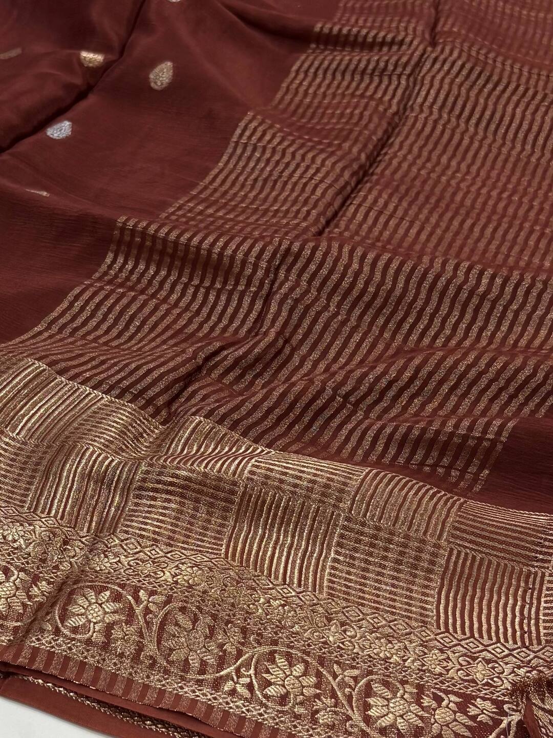 Brown Chiffon Silk Saree