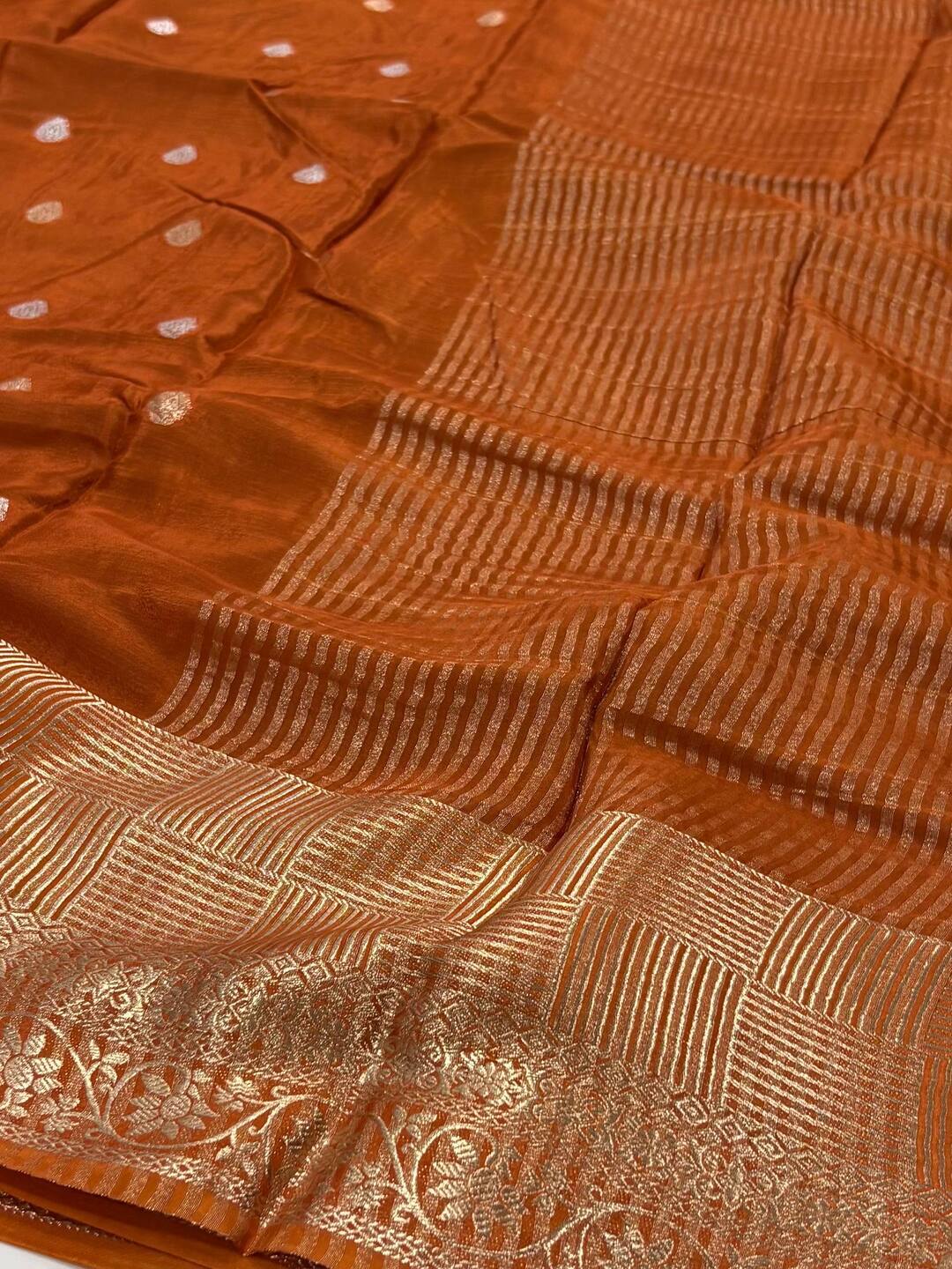Rust Orange Chiffon Silk Saree