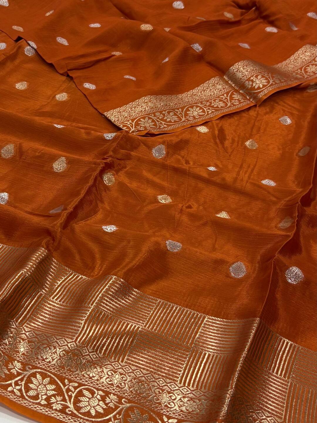 Rust Orange Chiffon Silk Saree