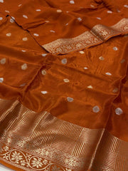Rust Orange Chiffon Silk Saree