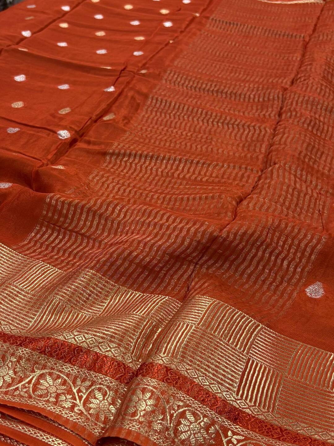 Dark Orange Chiffon Silk Saree