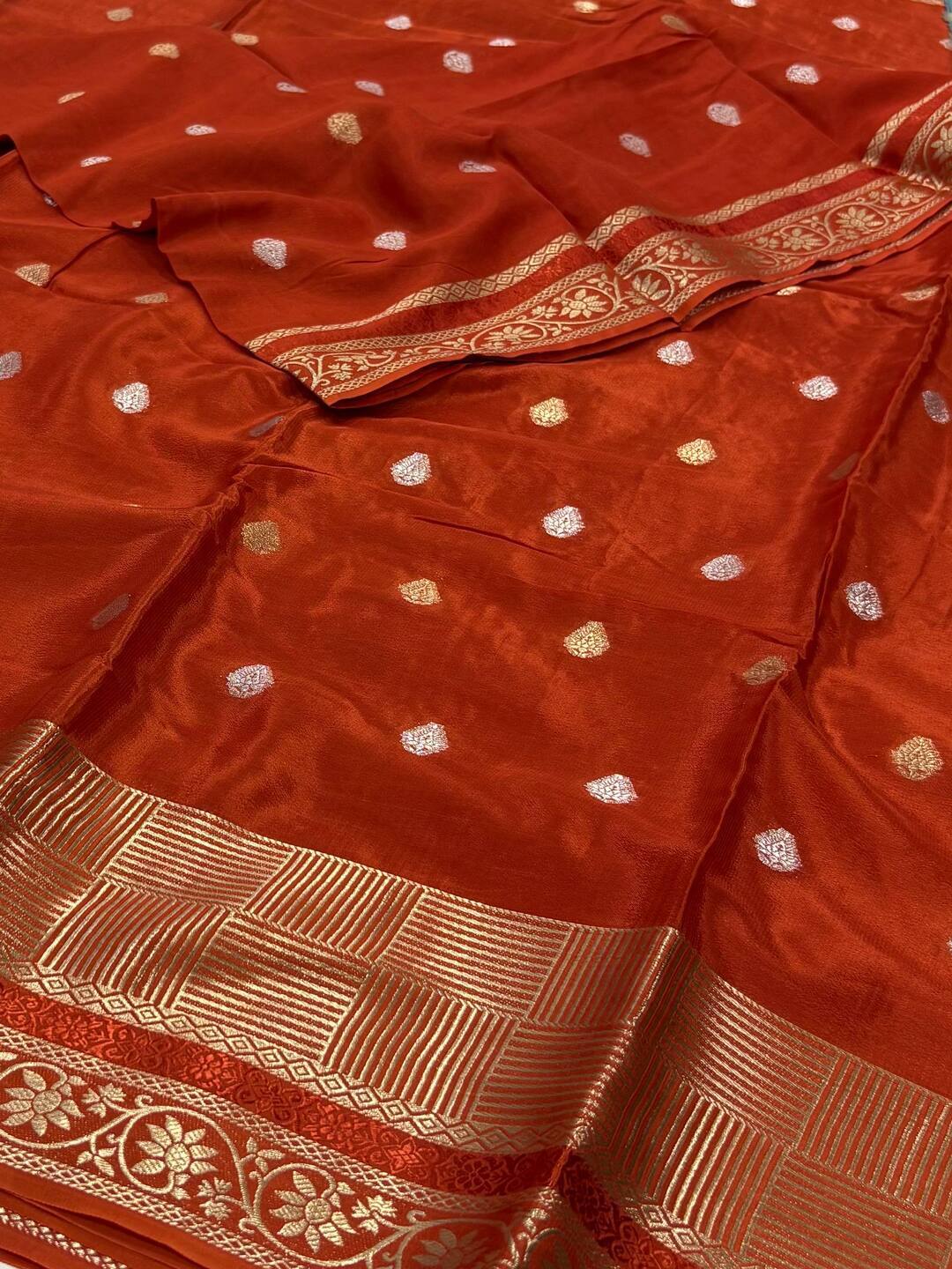 Dark Orange Chiffon Silk Saree