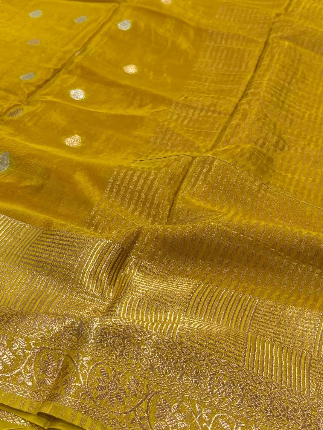Lime Yellow Chiffon Silk Saree