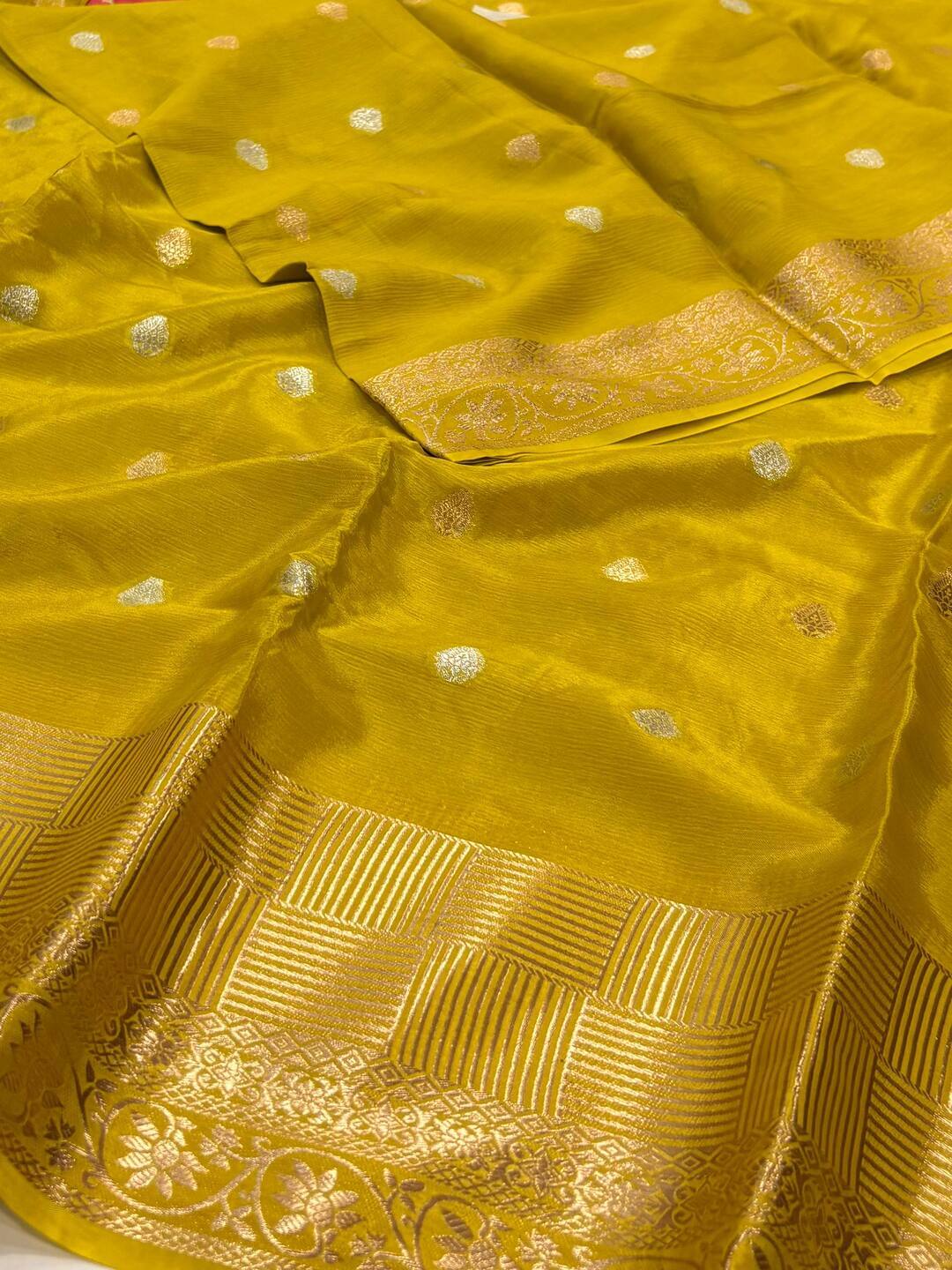 Lime Yellow Chiffon Silk Saree