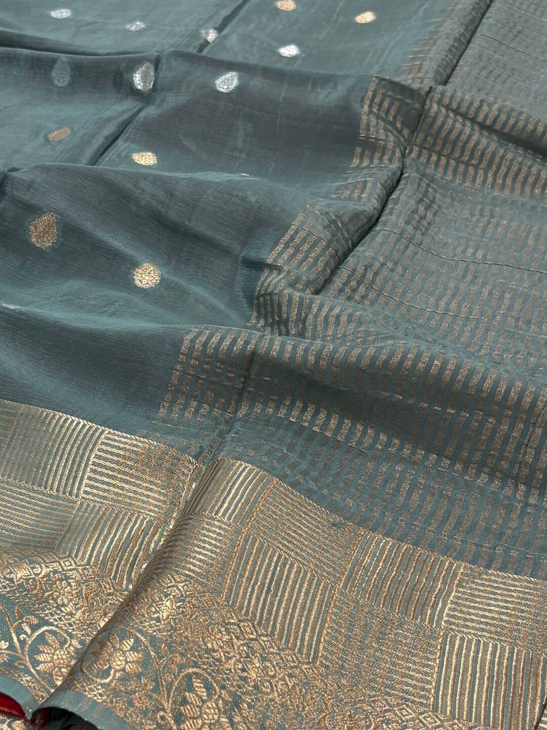 Dusty Blue Chiffon Silk Saree