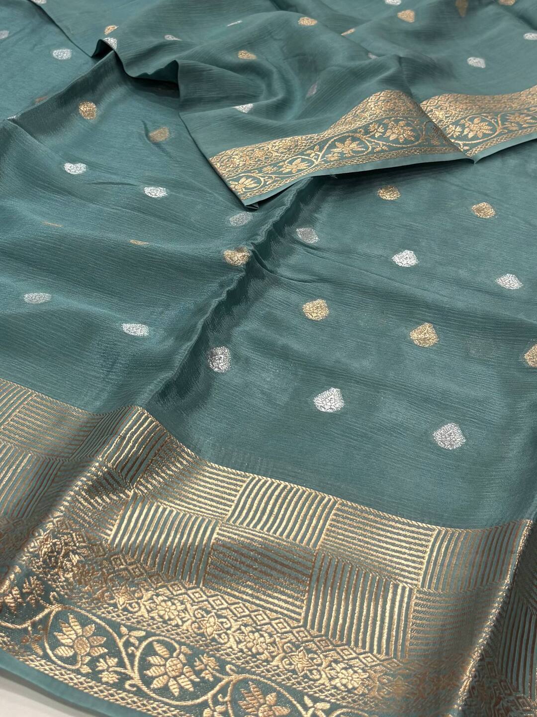 Dusty Blue Chiffon Silk Saree