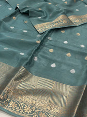 Dusty Blue Chiffon Silk Saree