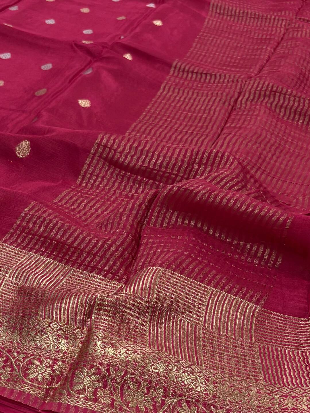 Hot Pink Chiffon Silk Saree