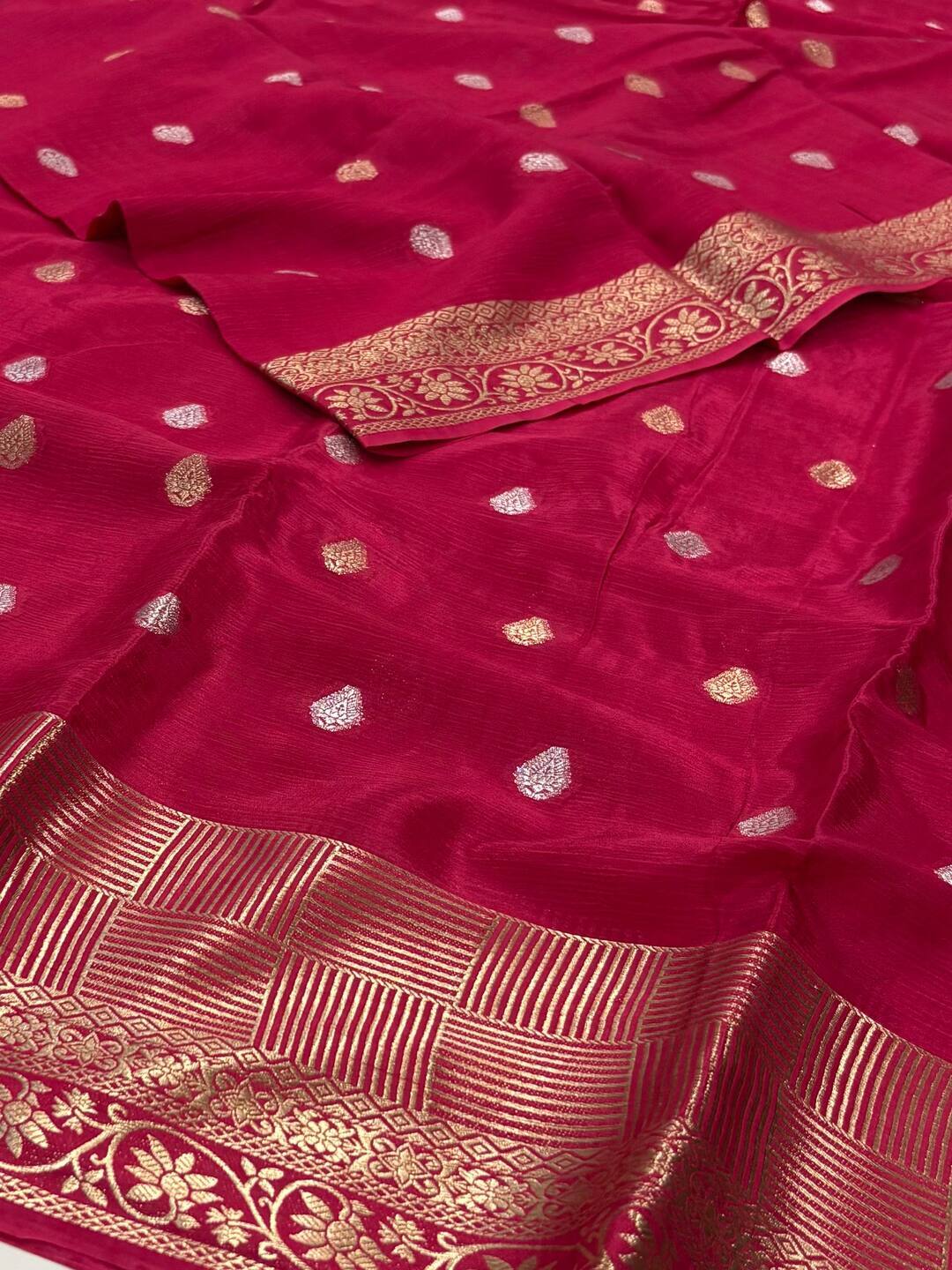 Hot Pink Chiffon Silk Saree