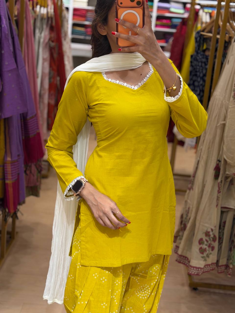 Lime Yellow Cotton Farshi 3pcs Suit