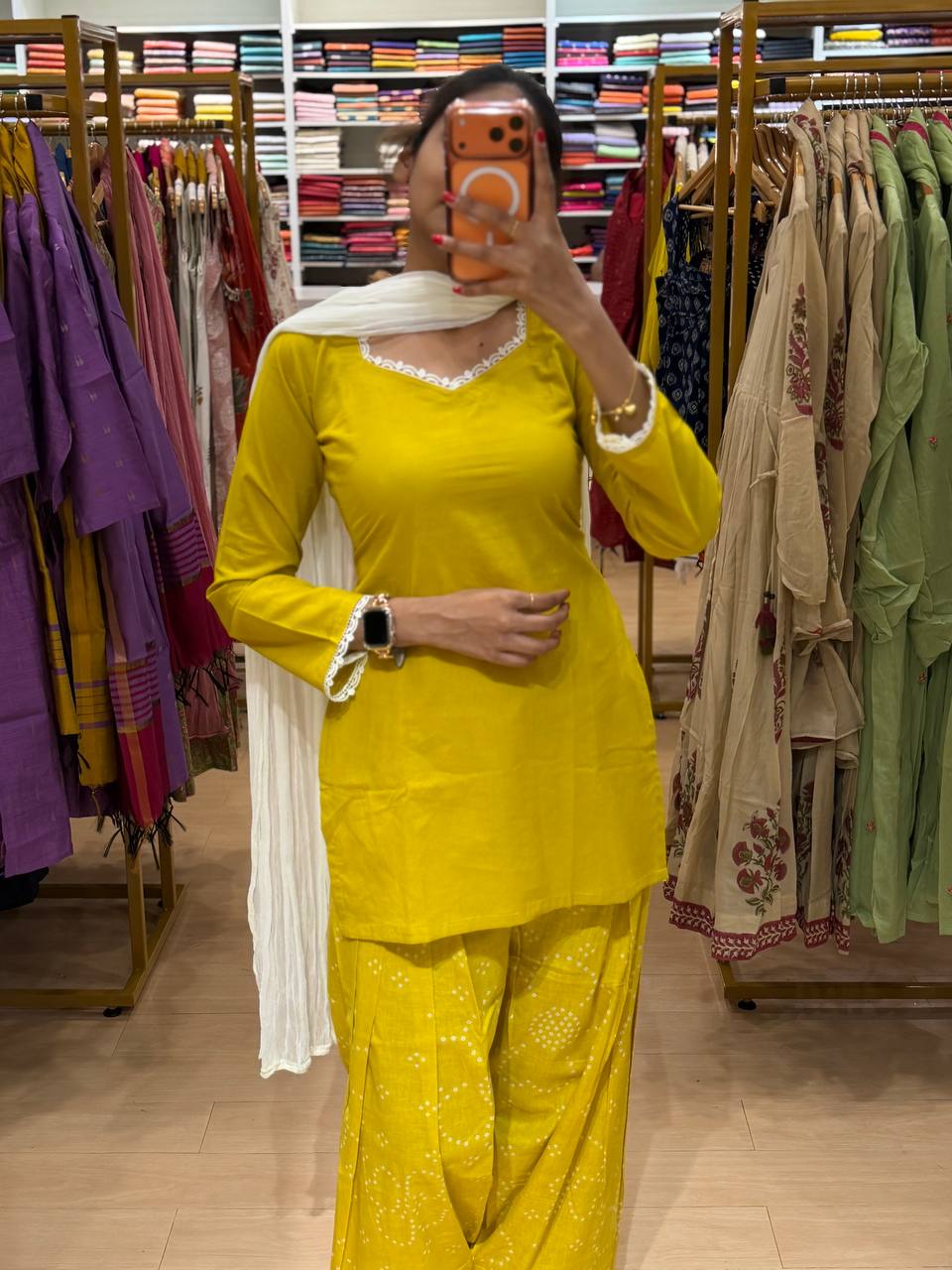 Lime Yellow Cotton Farshi 3pcs Suit