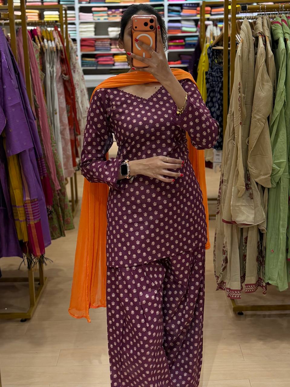 Plum Purple Cotton Farshi 3pcs Suit