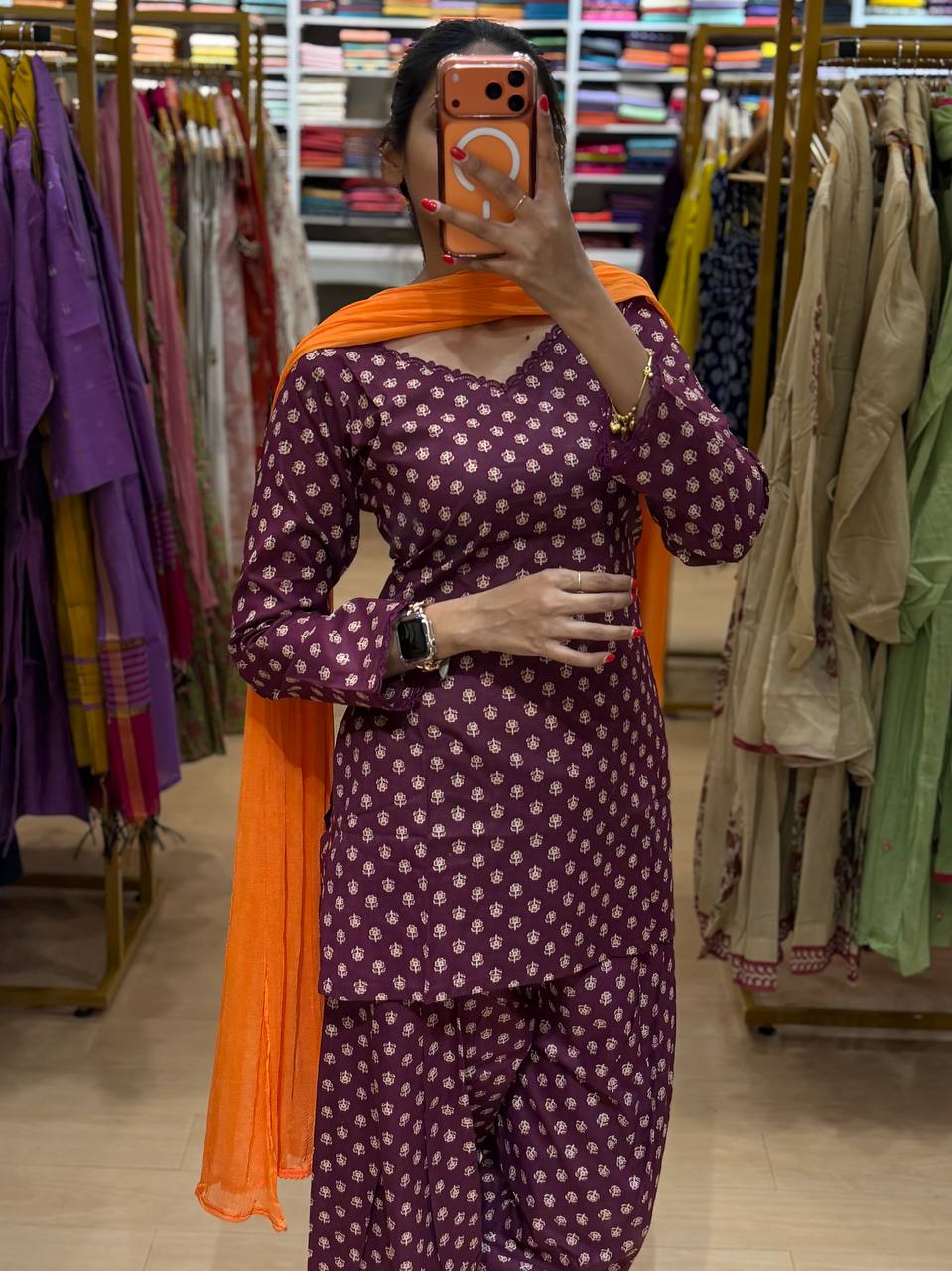 Plum Purple Cotton Farshi 3pcs Suit