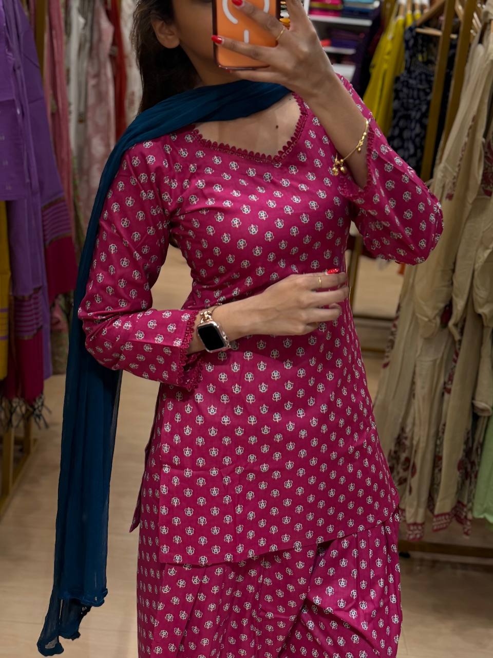 Magenta Pink Cotton Farshi 3pcs Suit