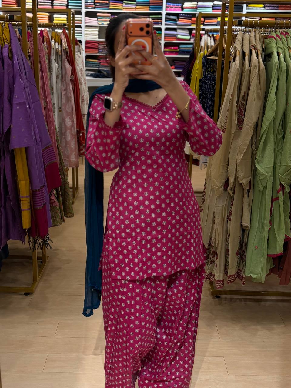 Magenta Pink Cotton Farshi 3pcs Suit