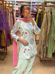 White Cotton Farshi 3pcs Suit