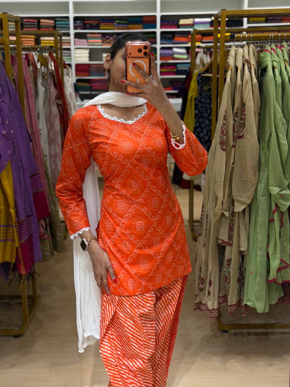 Orange Cotton Farshi 3pcs Suit
