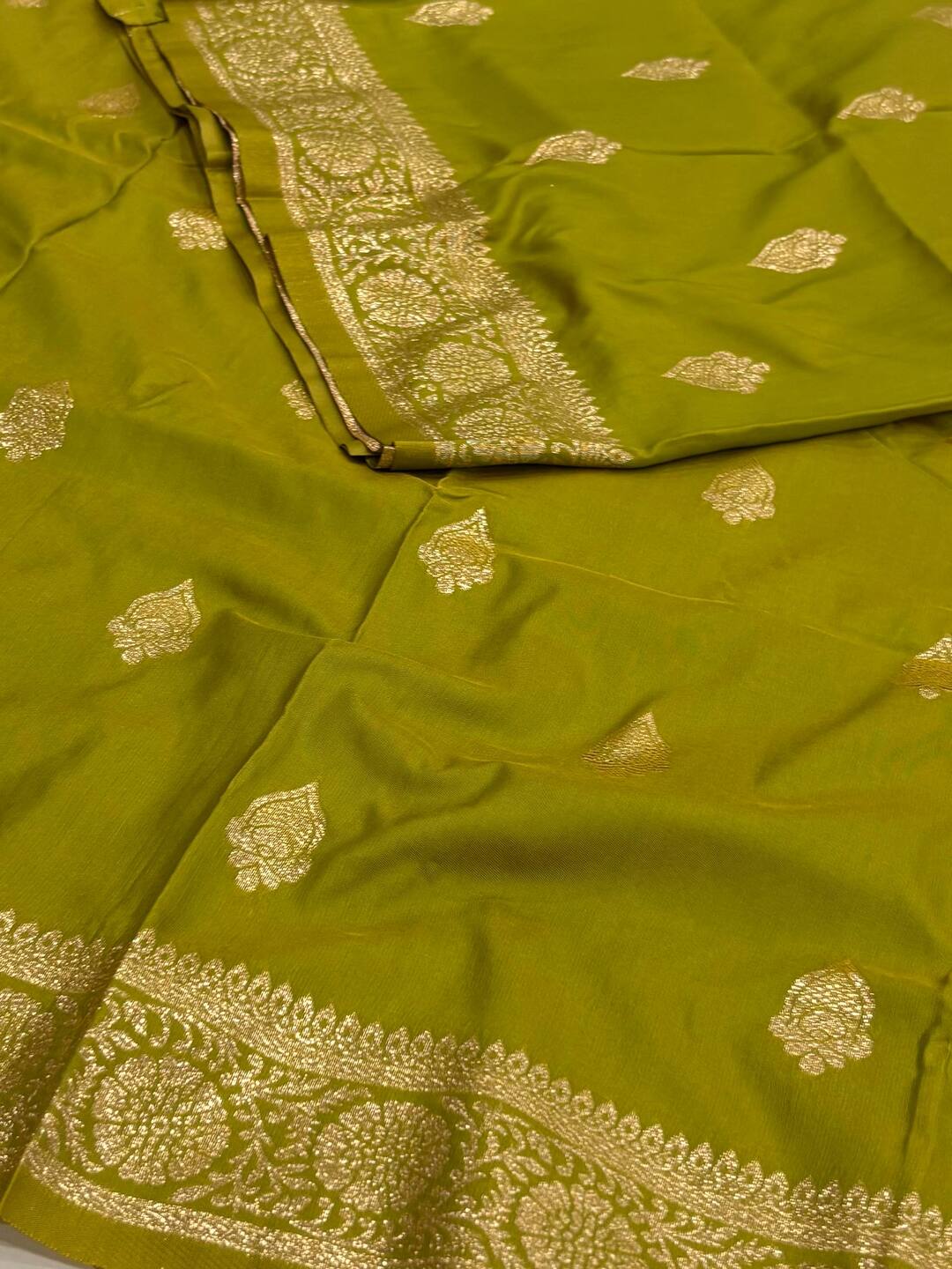 Olive Green Cotton Silk Saree