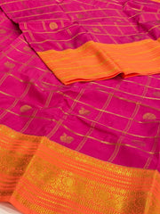Hot Pink Semi Kanchi Silk Saree