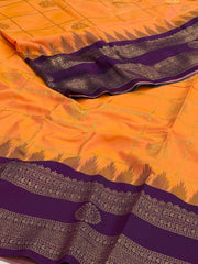 Dual Tone Peach Checked Cotton Silk Saree