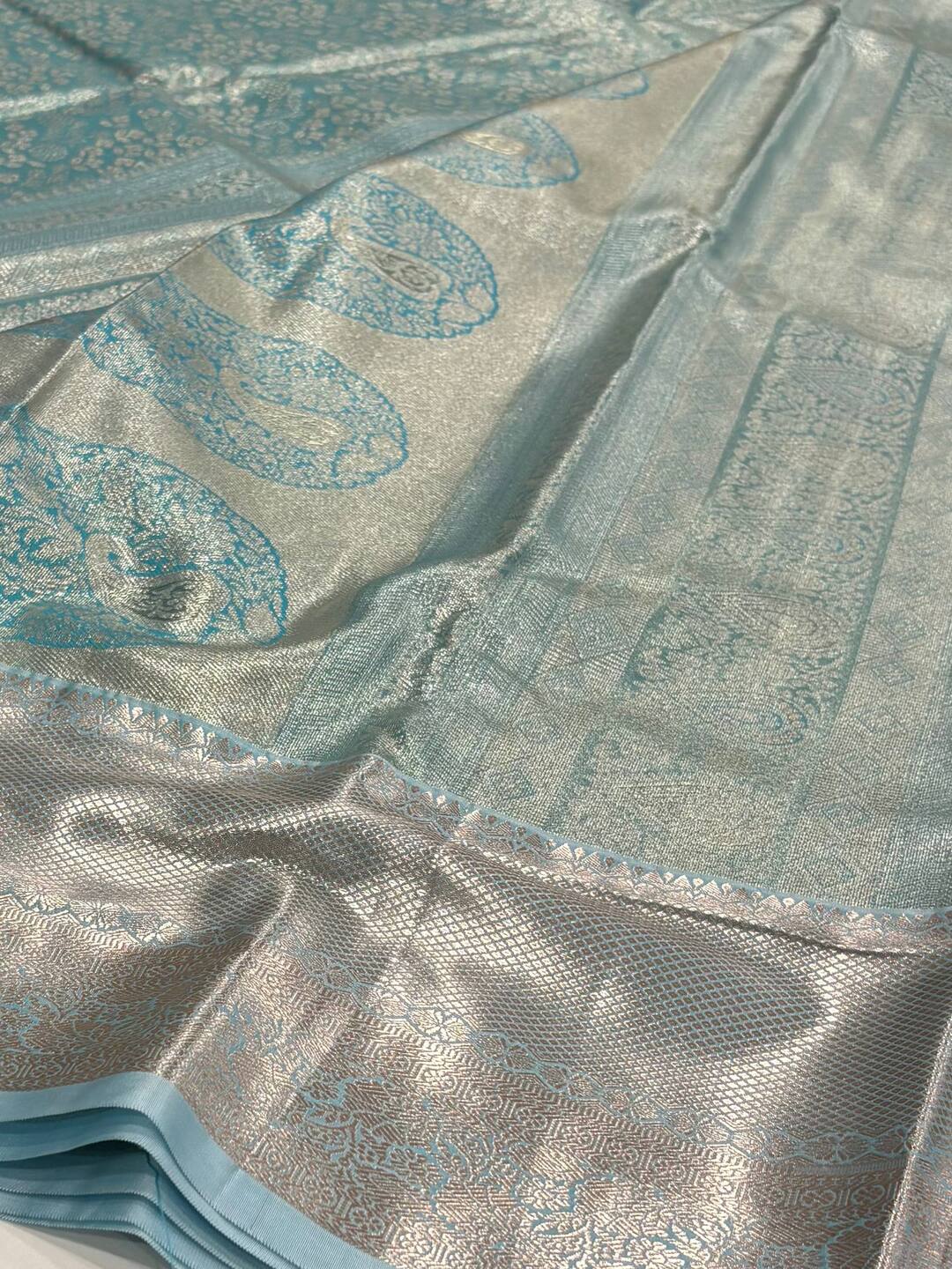Icy Blue Semi Kanchi Silk Saree