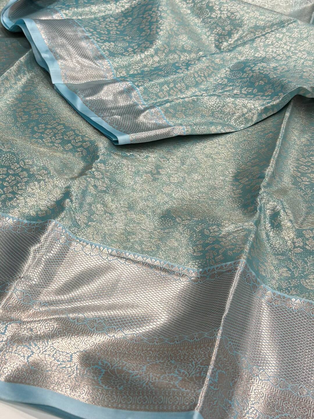 Icy Blue Semi Kanchi Silk Saree