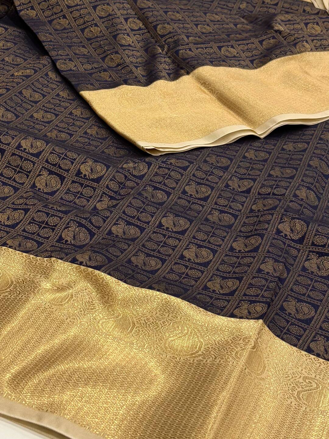 Navy Blue Semi Kanchi Silk Saree