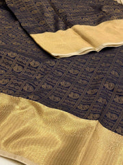 Navy Blue Semi Kanchi Silk Saree