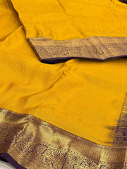 Mustard Yellow Semi Kanchi Silk Saree