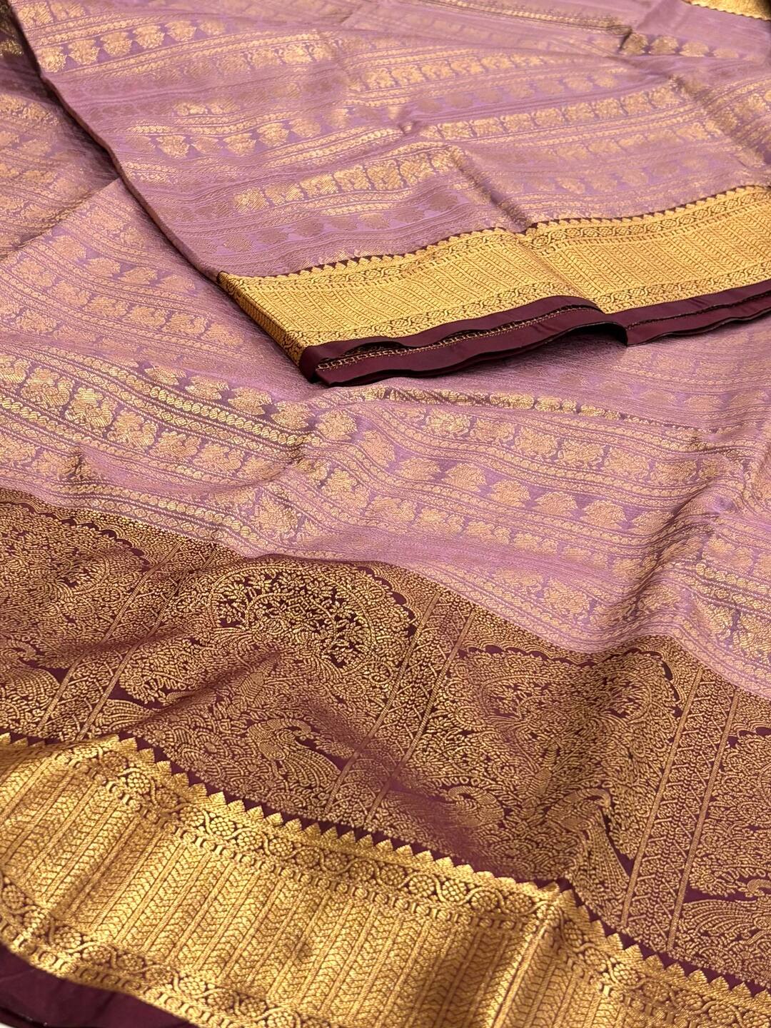 Lavender Purple Semi Kanchi Silk Saree
