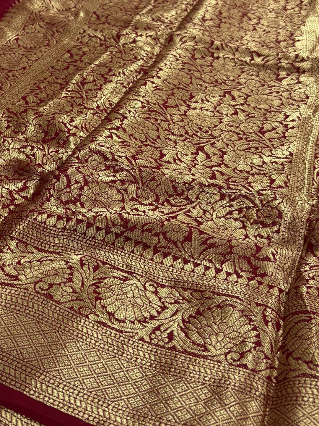 Maroon Printed Chiffon Cotton Saree