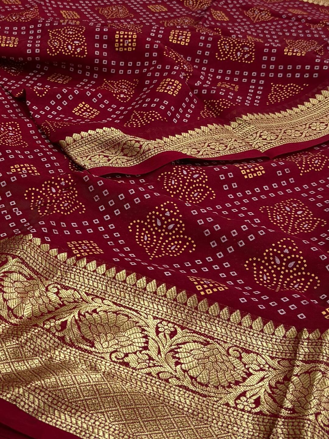 Maroon Printed Chiffon Cotton Saree
