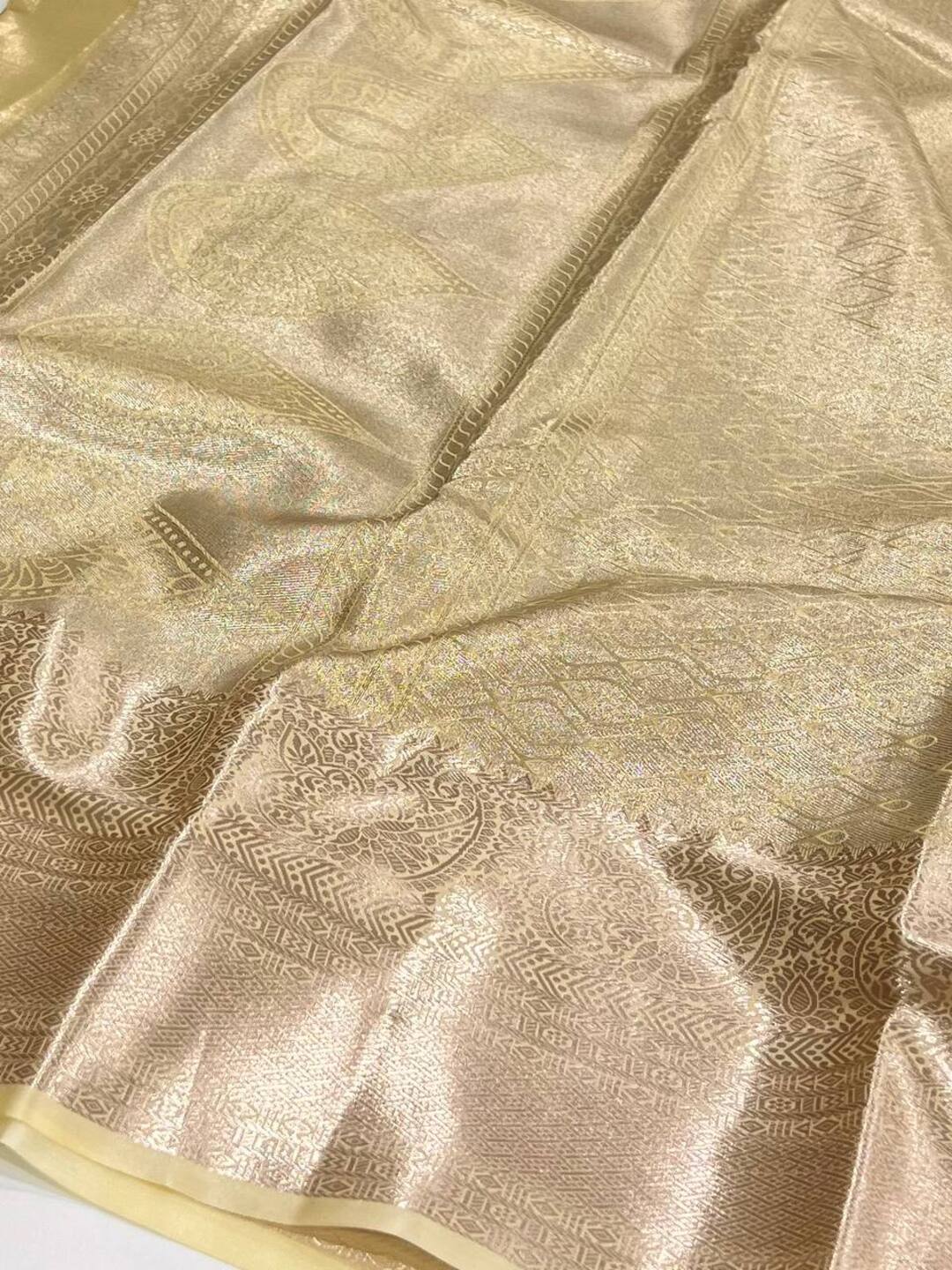 Pastel Yellow Semi Kanchi Silk Saree