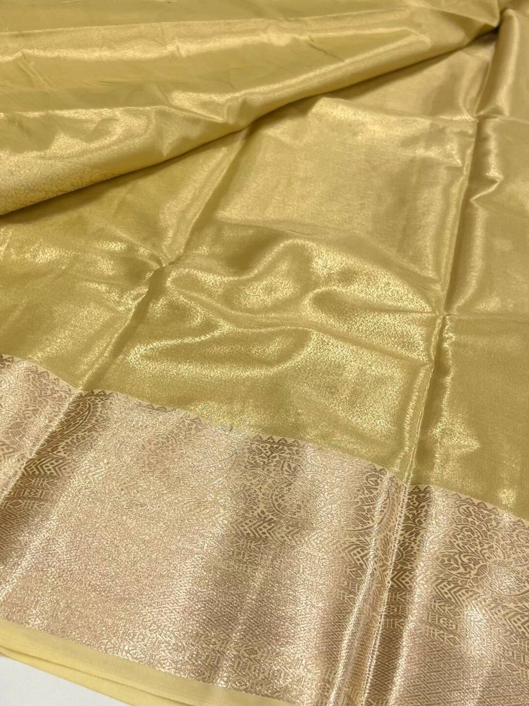 Pastel Yellow Semi Kanchi Silk Saree