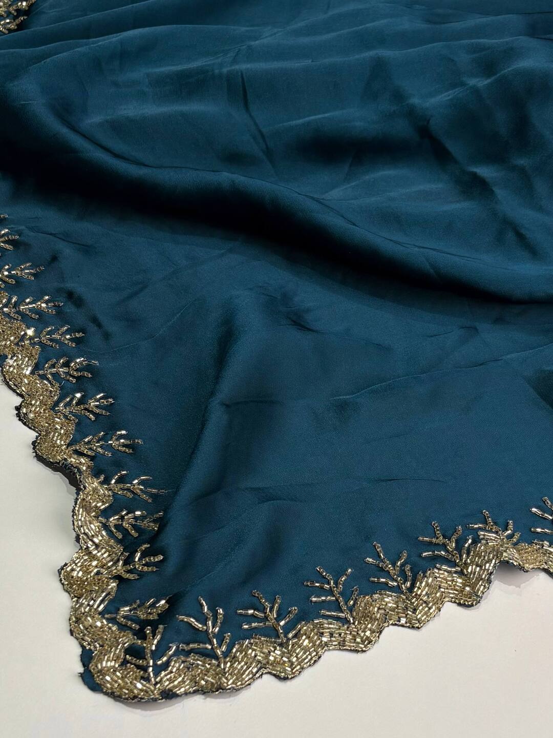 Teal Blue Georgette saree
