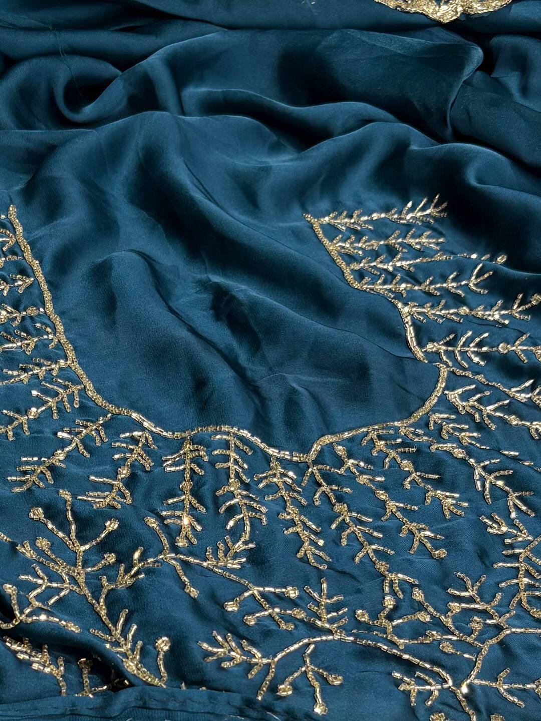 Teal Blue Georgette saree
