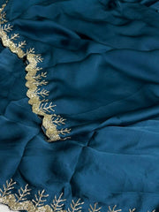 Teal Blue Georgette saree