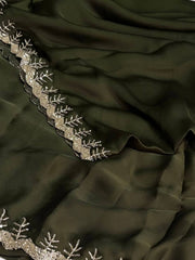 Olive Green Georgette saree