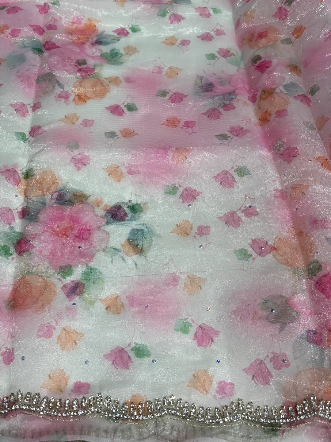 White with Pink Organza Georgette saree