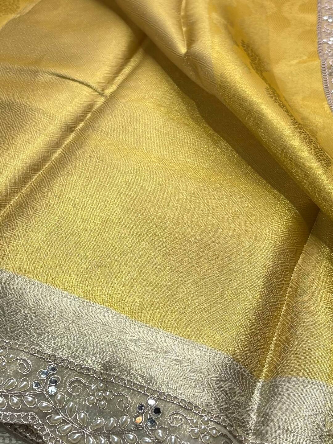 Golden Yellow Tissue Cotton Silk Saree