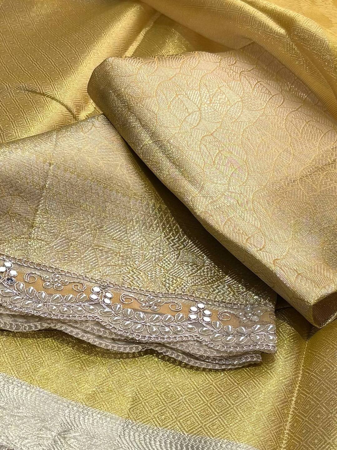 Golden Yellow Tissue Cotton Silk Saree