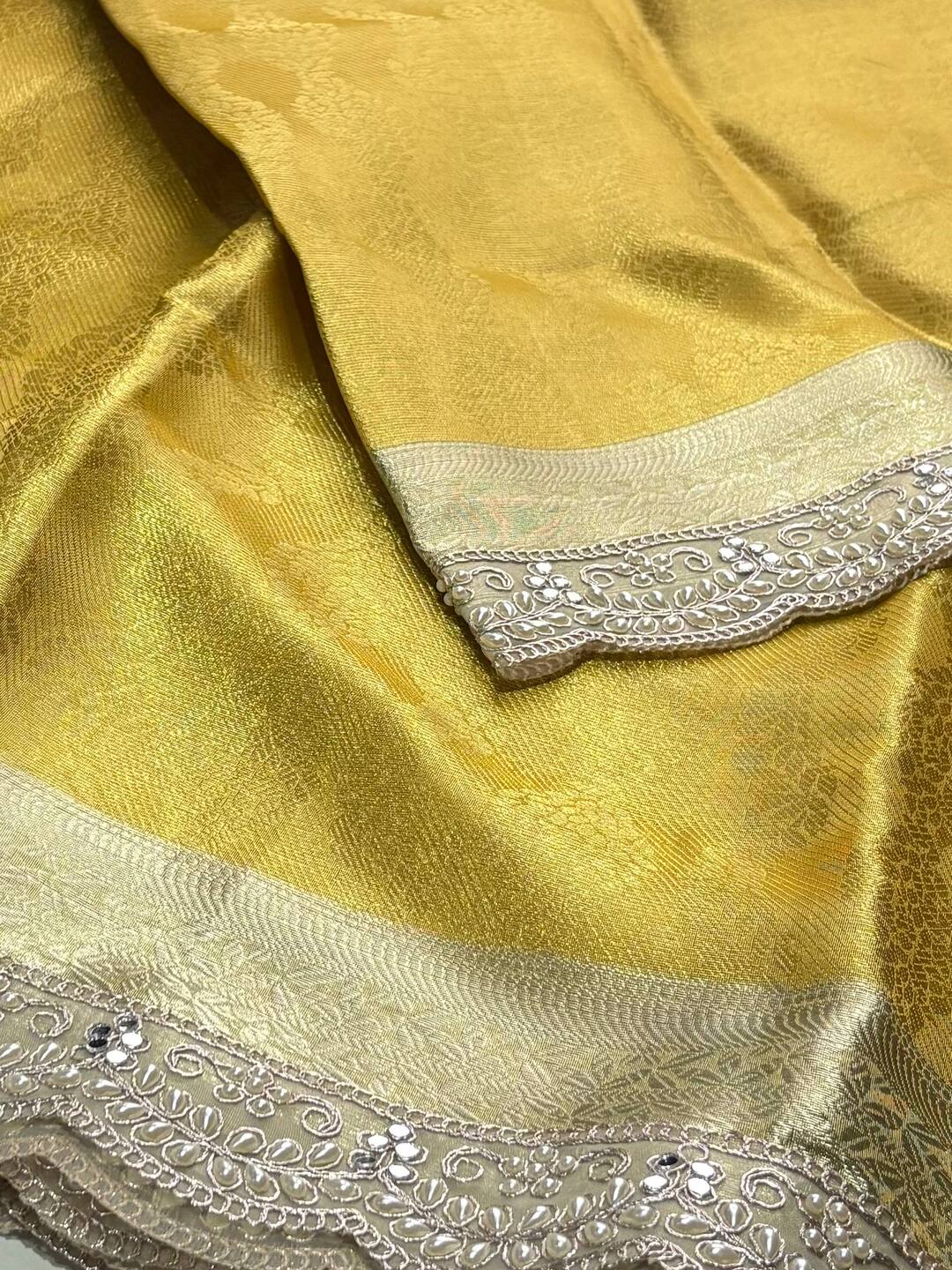 Golden Yellow Tissue Cotton Silk Saree