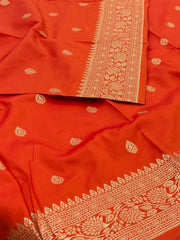 Orange Cotton Silk Saree