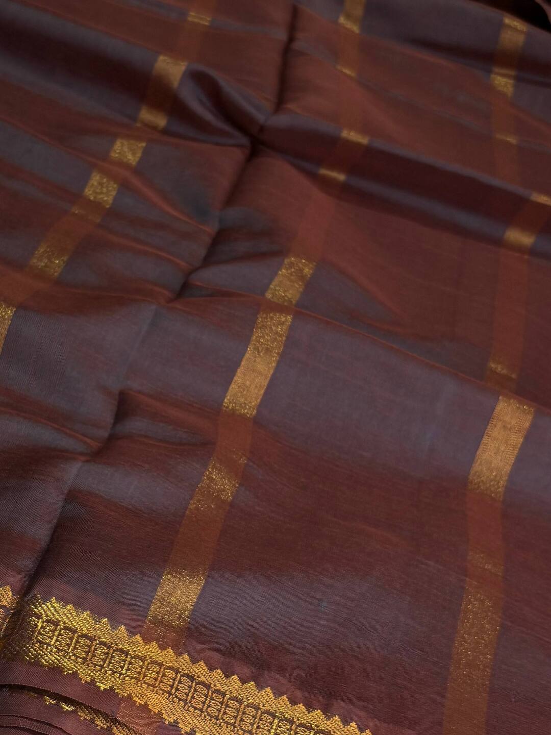 Dual Tone Brown Cotton Silk Saree