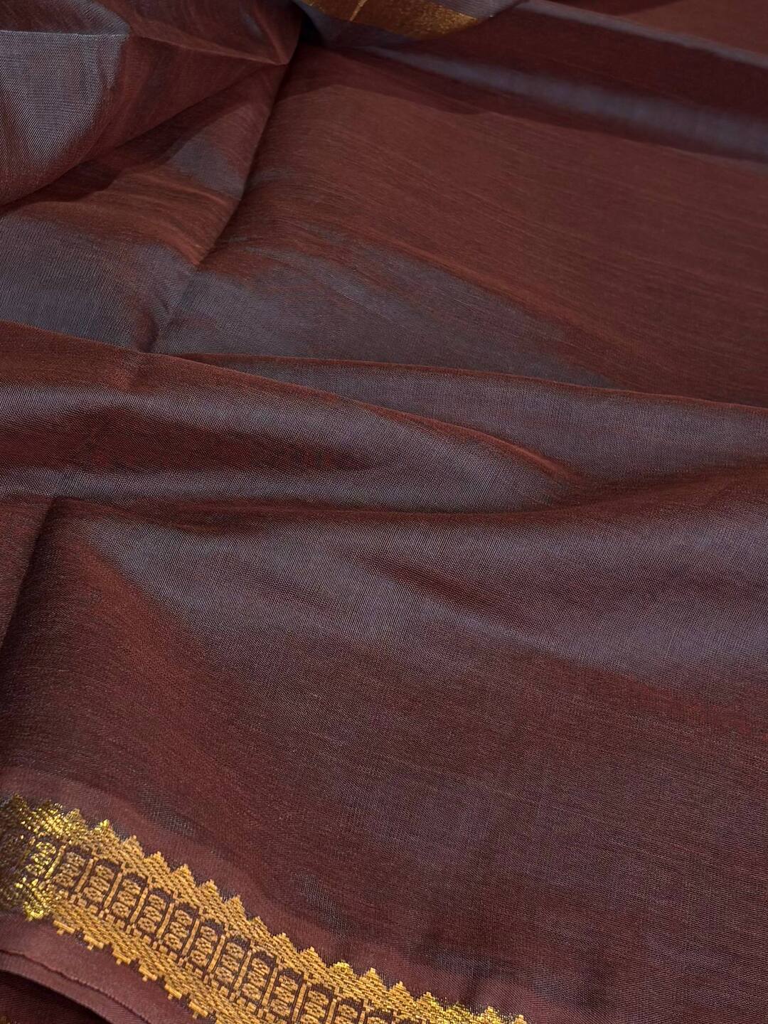 Dual Tone Brown Cotton Silk Saree