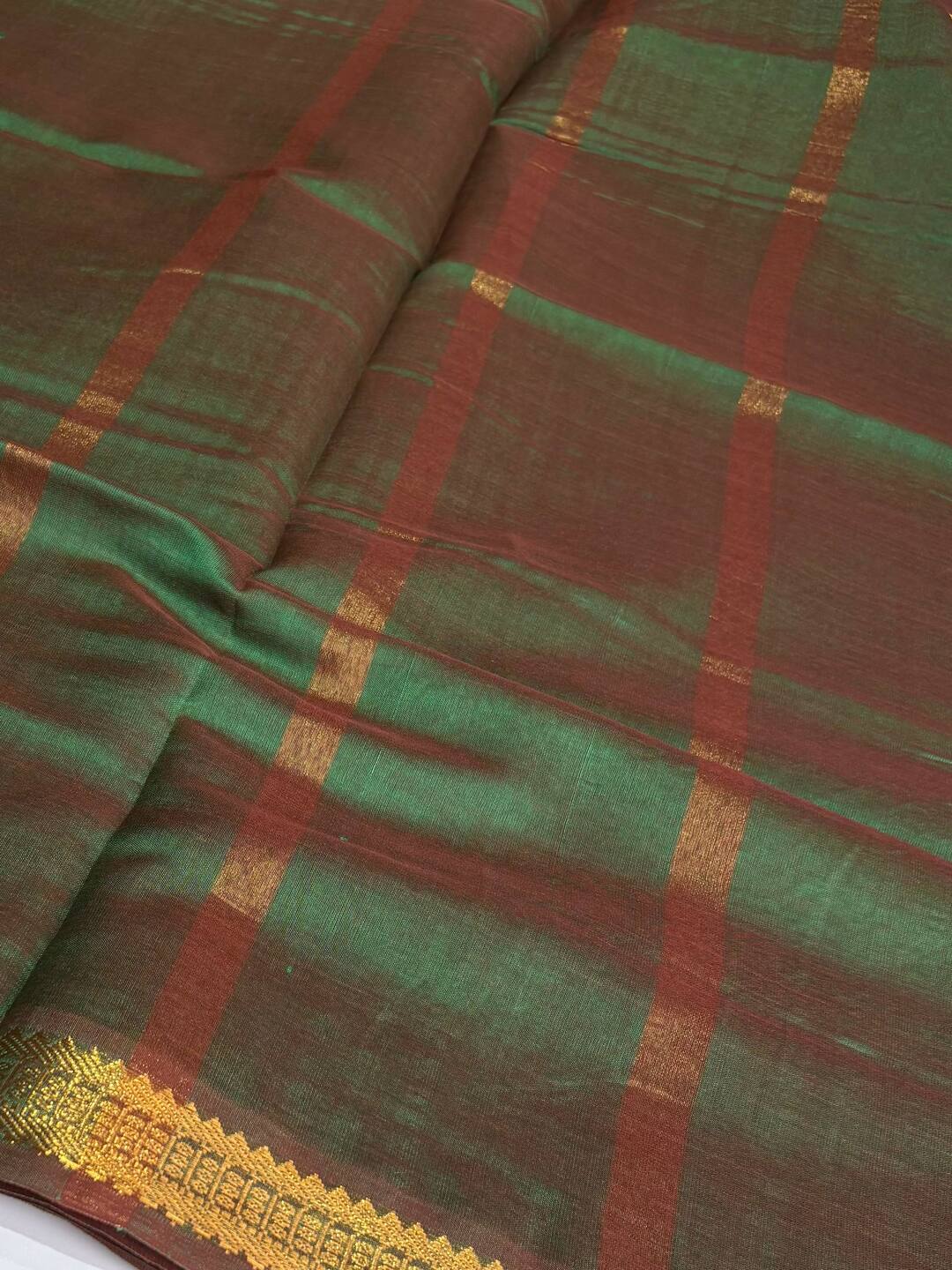 Dual Tone Green Cotton Silk Saree