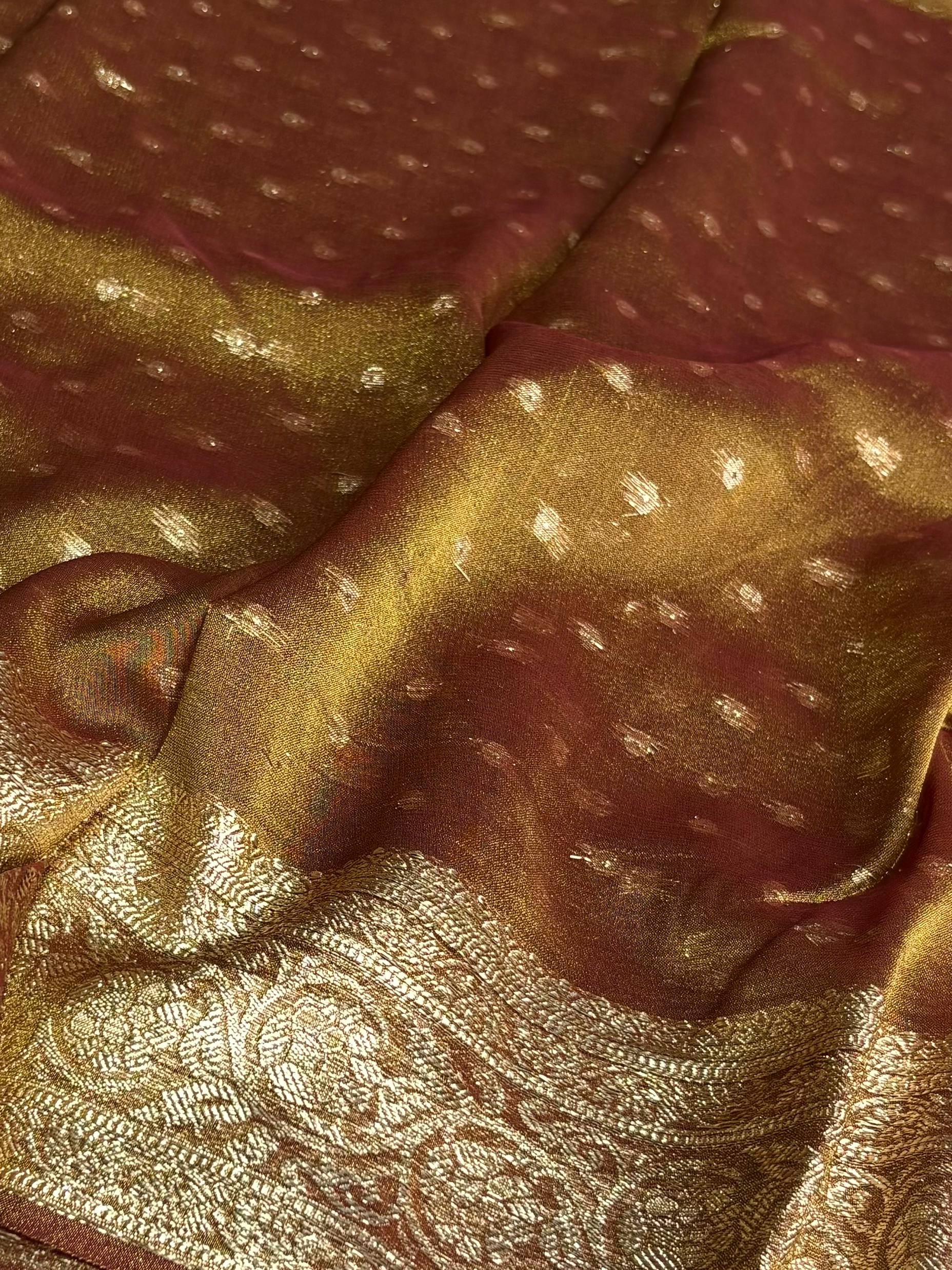 Golden Brown Tissue Cotton Silk Saree