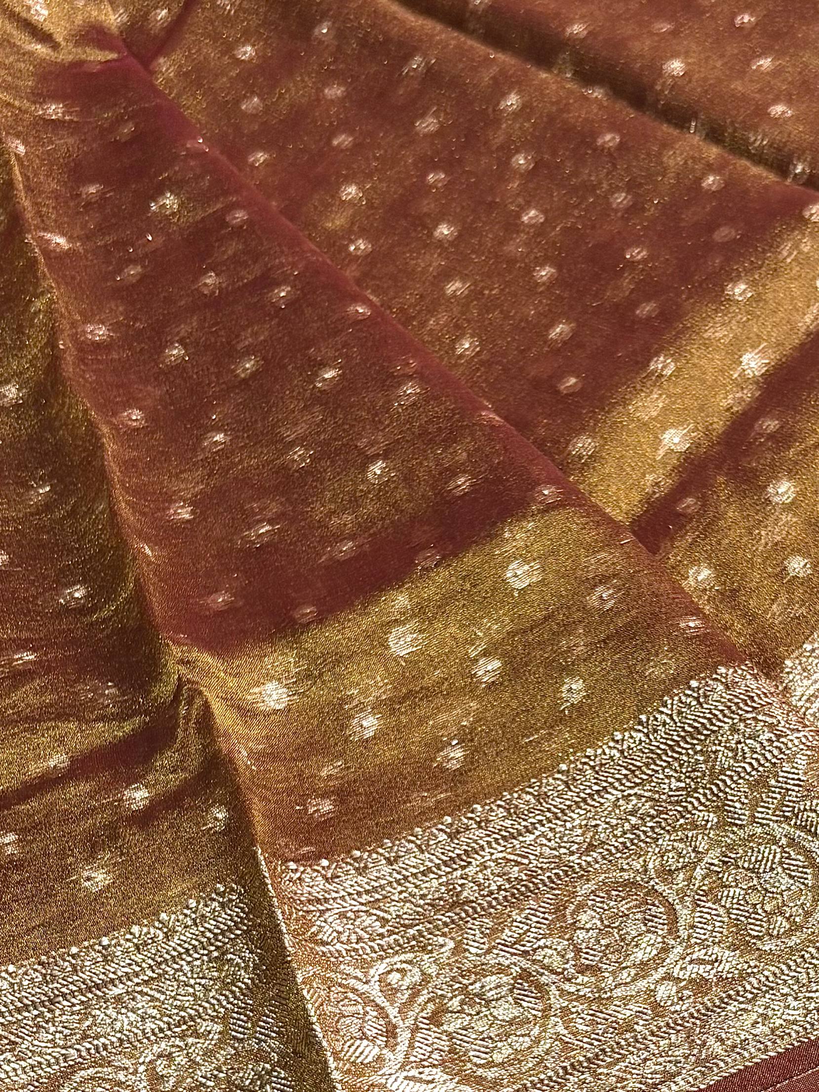 Golden Brown Tissue Cotton Silk Saree