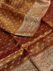 Golden Brown Tissue Cotton Silk Saree