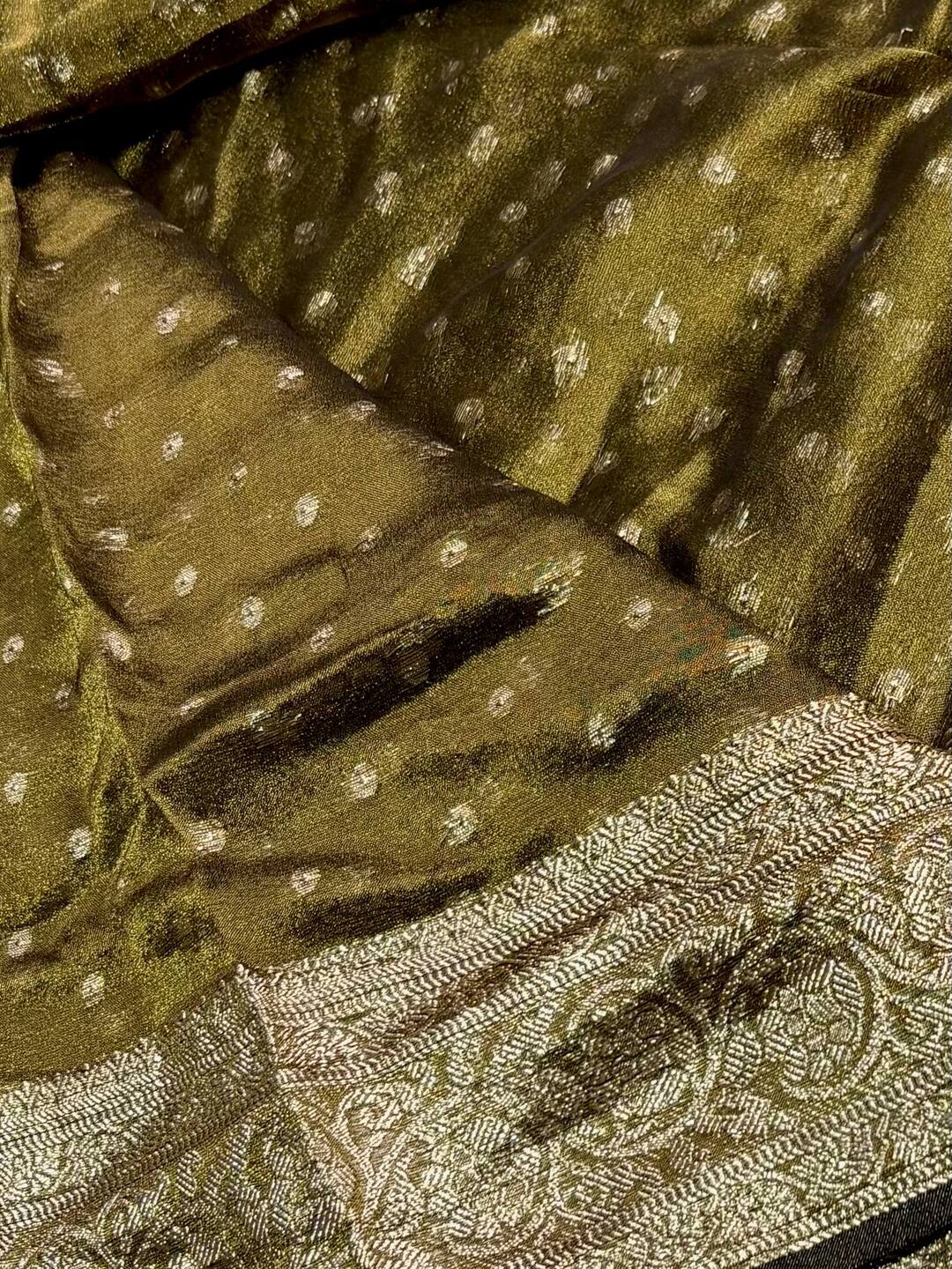Olive Green Tissue Cotton Silk Saree